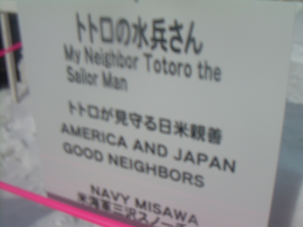 dscn1104.jpg - What the sign says. (Though actually the Japanese says Totoro is watching over the US and Japan.  I didn't know he did foreign policy.  I wonder if this was in the WikiLeaks.)