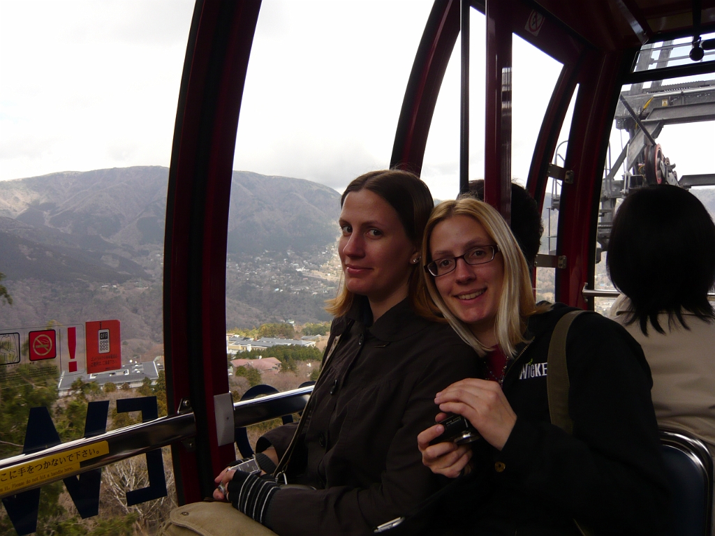 p1000029.jpg - Megan and Jamie in a cable car at Hakone
