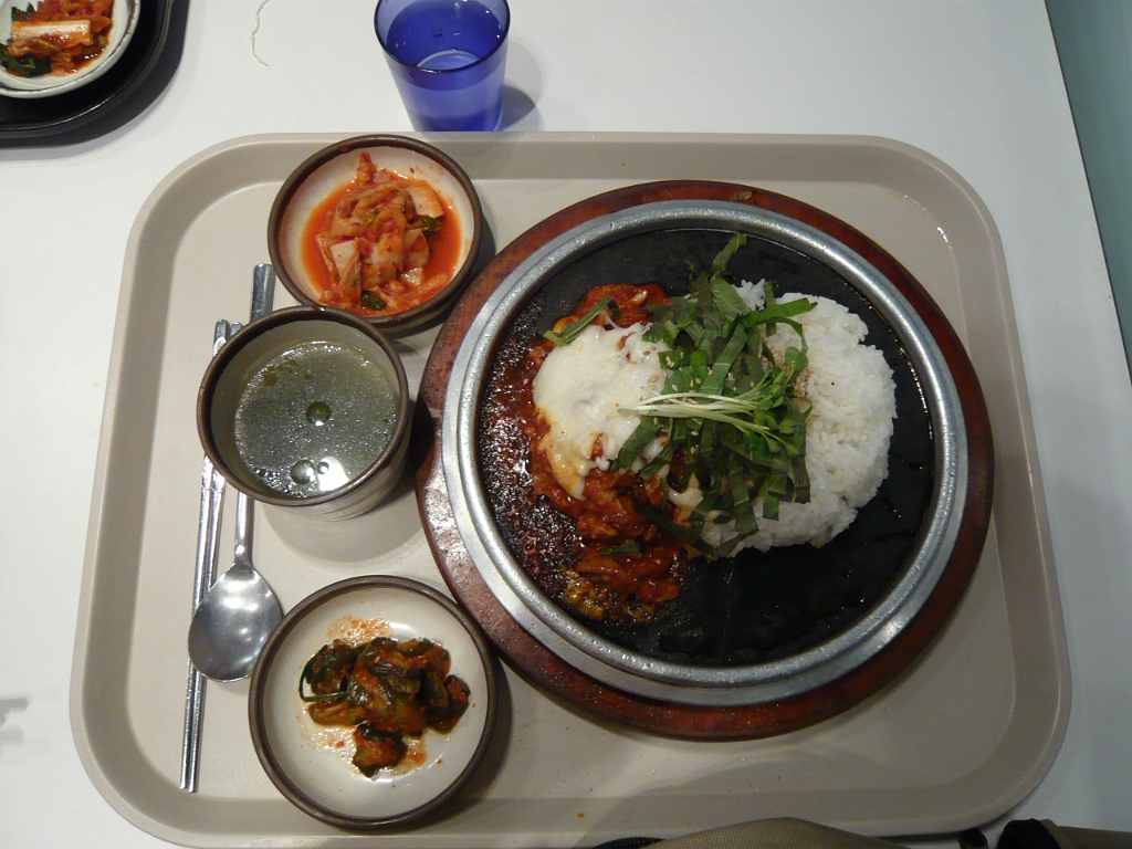 p1010859.jpg - We ate at a food court in one of the shopping areas, where I got this kimchi meal...which was the spiciest thing I've ever eaten in my life, ever.  I like spicy food, but after I ate this, I could still feel it burning the lining of my stomach.  Then, when I moved, I could feel it shift position and start burning a new hole.