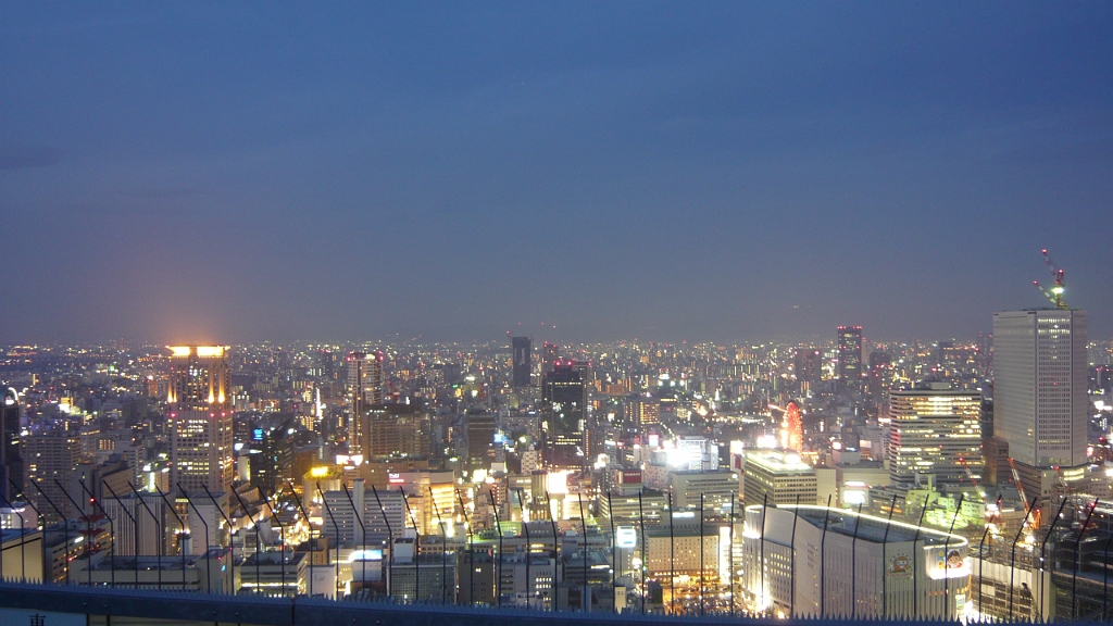 P1020779.JPG - Now we're on top of the building, looking out at Osaka.